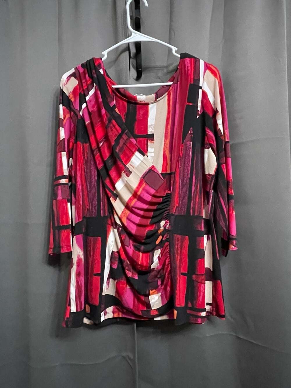 Calvin Klein Women's Geometric Print Ruched 3/4 Sleeve Top